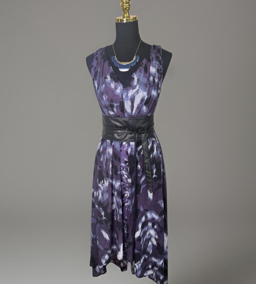 Simply Vera Purple Blue Purple Watercolor High Low Dress Office Siren Soft Girl